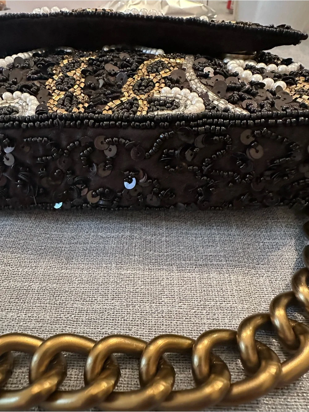 Stunning Embellished Black Sequin & Bead Shoulder Bag